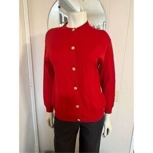 Vintage Avoca Collection Ireland Fine Knit Red Wool Cardigan Size 40 M